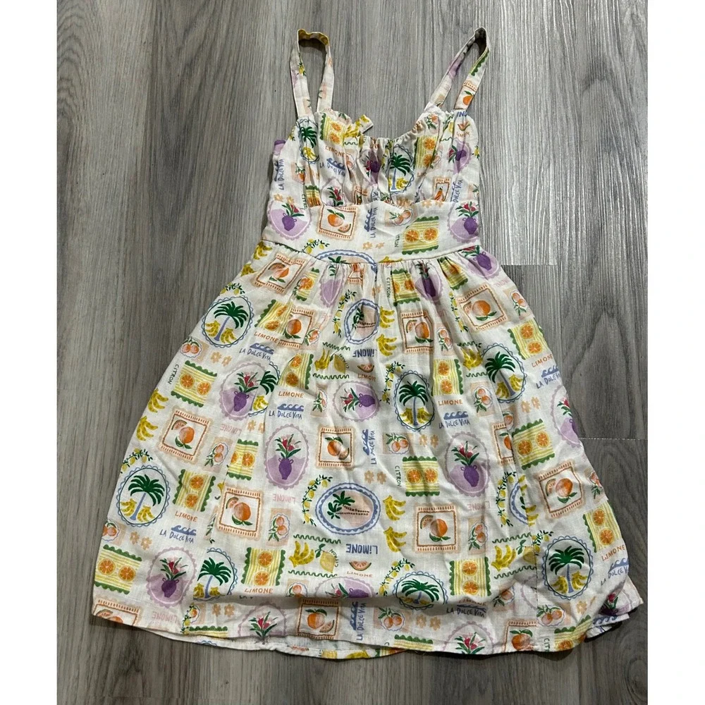 Dotti La Dolce Vita Citrus Fruit Print Linen Blend Sundress cottagecore 4 boho